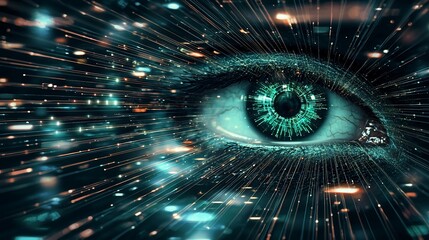 Poster - Digital eye with light streaks.
