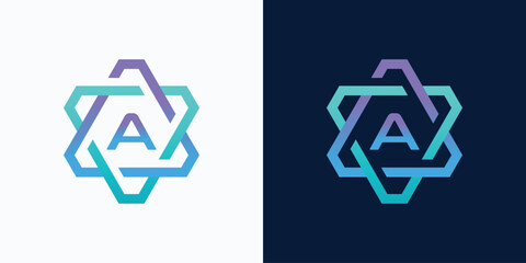 Poster - technology logo letter A with hexagon circuit line style for digital, data, connection