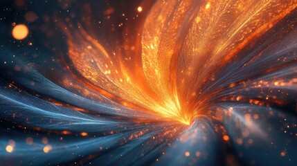 Poster - Vibrant Abstract Pattern with Fiery Orange and Cool Blue Accents, Displaying Dynamic Flowing Lines and Sparkling Light Effects in a Dreamlike Space
