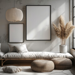 Fototapete - Wall Poster Frame, Gallery mockup, Modern, Decoration with Picture Empty Frame Minimal Style.