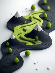 Poster - Ominous Dark Environment with Flowing Green Mountainous Structures in High 3D Artwork
