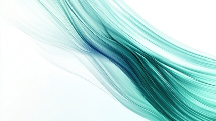 Poster - Abstract Flowing Waves in Soft Aqua and Teal Tones Emphasizing Smooth Movement and Modern Aesthetic on a White Background for Creative Designs
