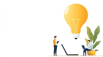 Poster - Creative Workspace Concept with Light Bulb Symbolizing Ideas and Innovation for Modern Business Environment