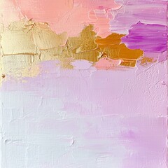 Poster - Soft Abstract Painting in Pastel Shades of Pink, Gold and Purple with Textured Brush Strokes