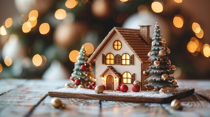 Poster - 2025 Happy New Year with house model on table wooden background. Banking, real estate, investment, financial, savings and New Year Resolution concepts.
