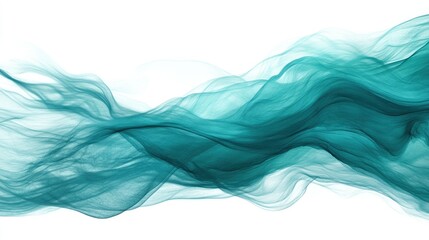 Poster - Ethereal Flowing Fabric in Shades of Teal Against a Clean White Background Creating a Sense of Calmness and Serene Movement for Design and Art Projects