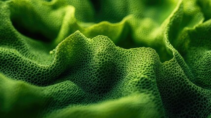 Poster - Detailed Close-Up of Intricate Green Textured Surface with Wavy Patterns and Organic Composition, Ideal for Nature and Abstract Themes in Design Projects