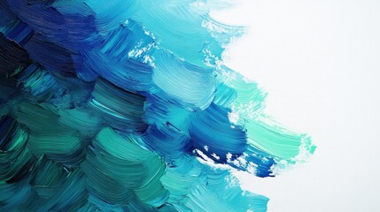 Poster - Abstract Painting with Layers of Blue and Green Tones, Showcasing Brush Strokes and Textured Surface for Creative Projects and Designs