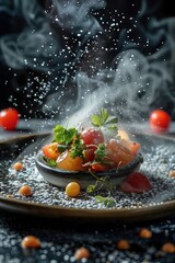 Canvas Print - Molecular cuisine dish, floating specks of dust.