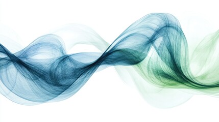 Poster - Abstract Wave Form Design with Flowing Blue and Green Colors on a White Background Representing Movement and Energy in a Digital Artwork Style
