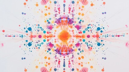 Poster - Vibrant Abstract Artwork with Colorful Splashes and Dotted Patterns Radiating from the Center Creating a Dynamic Visual Experience