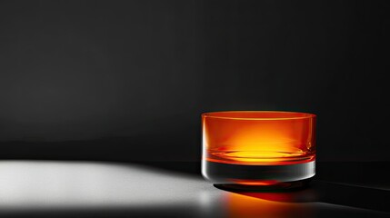 Poster - Elegant Orange Glass on Dark Surface, Illuminated by Soft Light, Capturing the Subtle Beauty of Modern Design and Minimalist Aesthetics in Home Decor