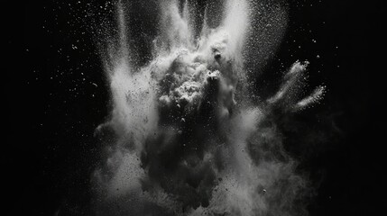 Poster - A dramatic explosion of white powder against a dark background creates an intense and dynamic visual, emphasizing motion and contrast in abstract art forms.