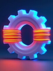 Poster - A glowing gear surrounded by vibrant wires, symbolizing the fusion of technology and energy in a visually striking design.