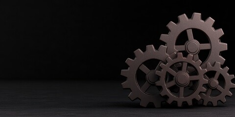 Poster - A trio of metallic gears arranged artistically against a dark background, symbolizing machinery and engineering innovation.
