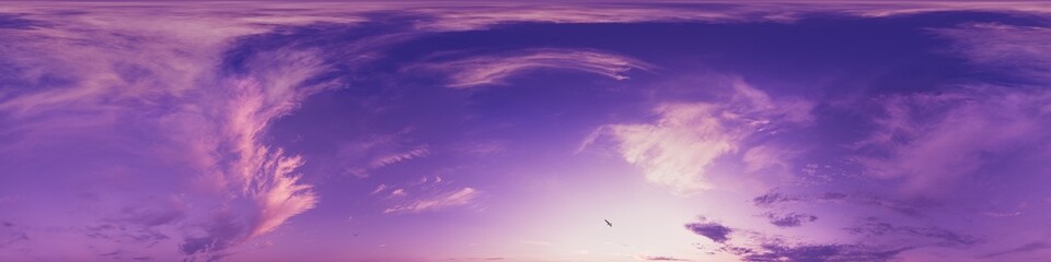 Wall Mural - sunset sky with bright glowing pink cumulus clouds. seamless spherical hdr 360 panorama. full zenith