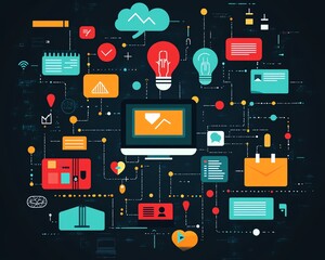 Poster - Digital education hub, modern online library with diverse resources, seamless learning experience, interactive interface, technologybased platform for knowledge sharing