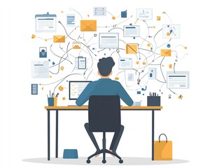 Poster - Chaotic and complex management system, tangled decision tree, messy business process, showcasing confusion and inefficiency in corporate workflow and decisions