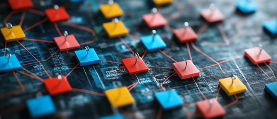 Poster - Complex and chaotic business process, disorganized management structure, tangled decision tree, illustrating the confusion and disorder in corporate decisionmaking