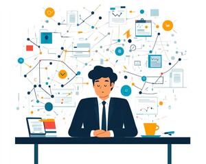 Poster - Complicated business management, chaotic decisionmaking process, tangled organizational structure, illustrating the confusion and mess of disorganized workflows