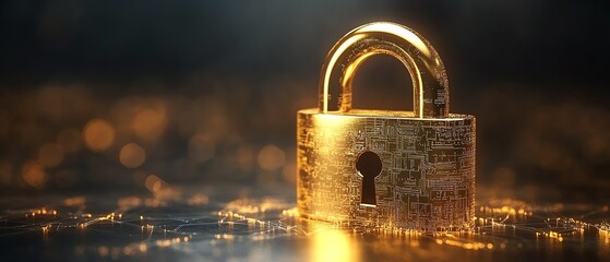 Leinwandbilder - Golden padlock with digital circuits, representing secure password technology, preventing fraud, safeguarding confidential data, and protecting the network environment