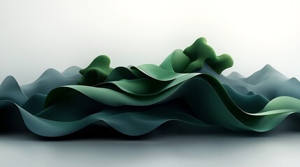 Poster - Surreal Ethereal Green Geometric Shapes in Moody Mountainous Landscape