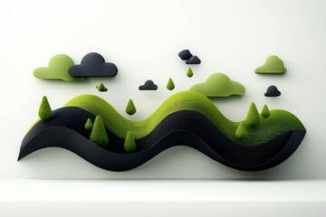 Poster - Surreal Geometric Landscape with Flowing Green Structures