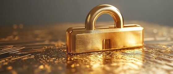 Fototapete - Golden padlock with electronic circuits, representing hightech password security technology, protecting sensitive data from fraud, secure data network concept