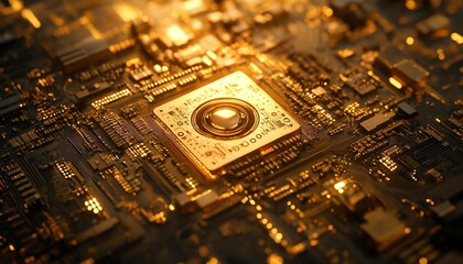 Leinwandbilder - Golden padlock with integrated electronic circuits, futuristic password security technology, protecting confidential data in a secure network, fraud prevention design