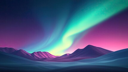 Wall Mural - Vivid gradient concept. A stunning view of vibrant auroras illuminating a tranquil mountain landscape.