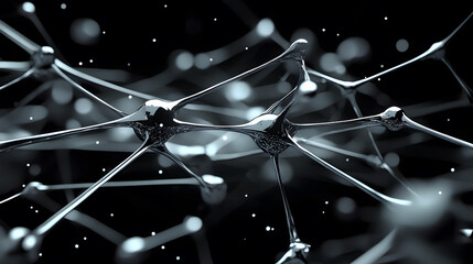 Poster - A close-up view of interconnected nodes resembling a molecular structure, showcasing intricate details and a dark, atmospheric background