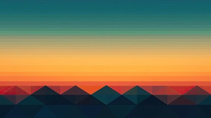 Sticker - Symmetry gradient idea. Vibrant geometric mountains against a colorful gradient sunset.