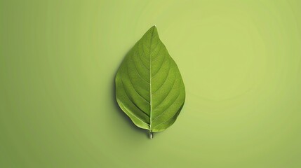 Poster - A single green leaf on a green background.