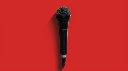 Poster - A black microphone on a red background.