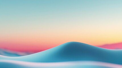 Wall Mural - Blurred abstract background concept. Serene landscape with smooth hills and a pastel-colored sky at sunset.