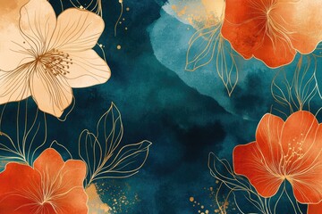 Wall Mural - Elegant Watercolor Flowers with Gold Leaf Details