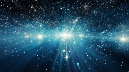 Poster - Cosmic Expansion: A breathtaking visualization of the universe's expansion, showcasing a vibrant nebula of blue and white stars, radiating light and energy in a stunning display of cosmic wonder. 