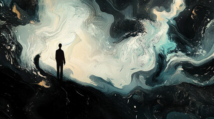 Wall Mural - a man is standing on a hill