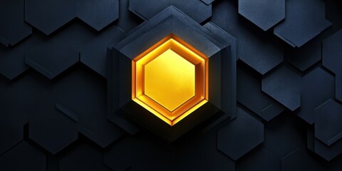 Poster - Illuminated Hexagon Pattern: Abstract Gold and Dark Hexagonal Grid Background