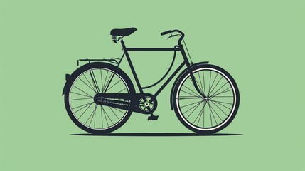 Wall Mural - A simple black and white illustration of a bicycle on a green background.