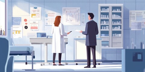 Poster - A doctor and a patient discussing treatment options in a bright, modern examination room, with charts and medical diagrams on the walls