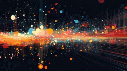 Poster - Abstract Illustration of Interconnected Data and Light Patterns