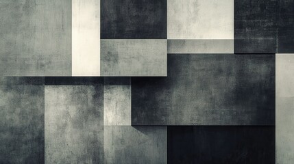 Poster - Overlapping Geometric Shapes in Varied Shades of Gray and Black