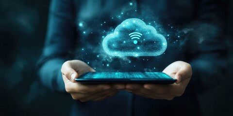 Leinwandbilder - Concept of digital transformation and process automation, focusing on optimizing business operations through cloud computing and customer service enhancements.
