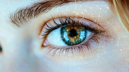 Poster - Digital Eye: A Mesmerizing Vision of the Future. Network Connections and Data Streams Flow Through the Iris, Symbolizing Technological Advancements and Human Connection.