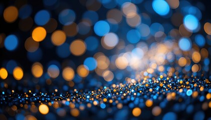 Poster - background of abstract glitter lights. blue, gold and black. de focused. 4k banner