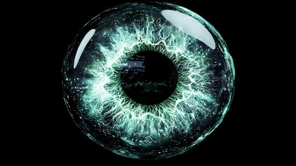 Poster - Glowing green eye orb, digital art.
