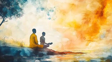 Wall Mural - watercolor illustration for guru purnima