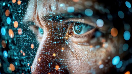 Poster - Humanity's Digital Gaze: A Futuristic Vision of Connection and Data Streams. Exploring the Intersection of Humanity and Technology through Abstract Representation.