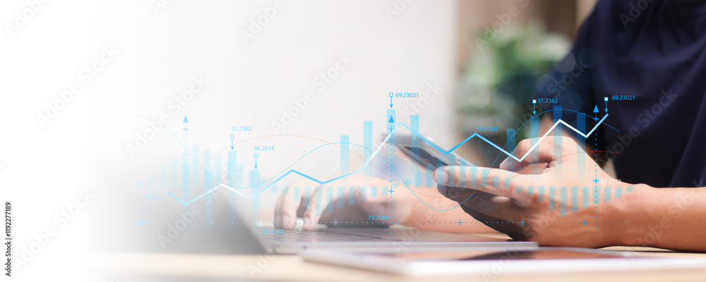 Data analyst working on business analytics dashboard with charts, with ...